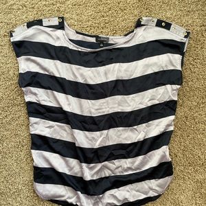 Lavender and Navy silky top with buttons on shoulders